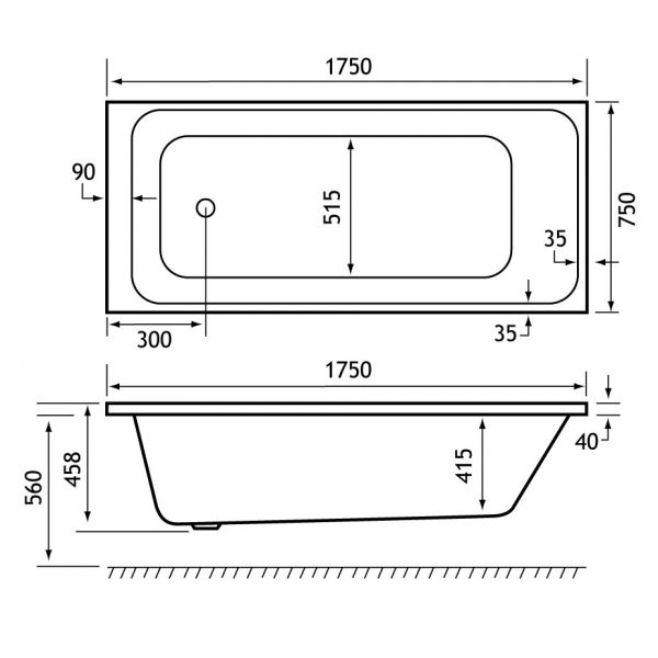 Eastbrook Malin 1750 x 750 Single Ended Bath #2