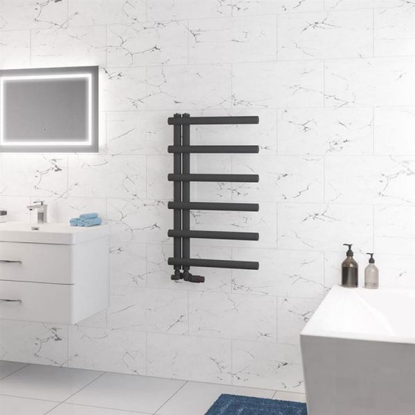 Eastbrook Marlow E Style 850 x 500 Matt Anthracite Designer Towel Rail #2