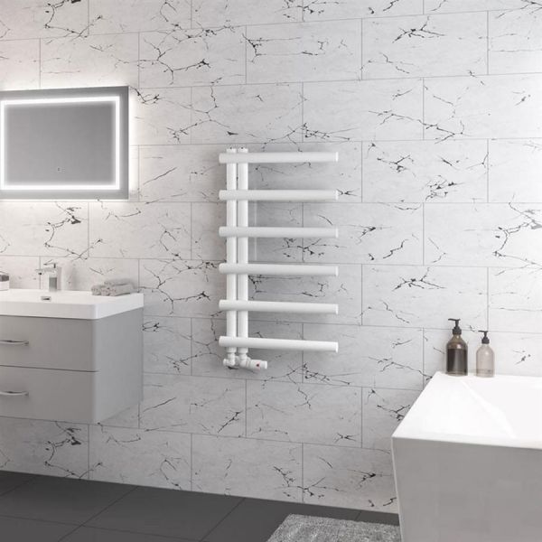 Eastbrook Marlow E Style 850 x 500 Matt White Designer Towel Rail #2