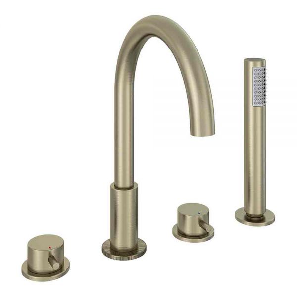 Eastbrook Meriden Brushed Brass Deck Mounted 4 Hole Bath Shower Mixer Tap