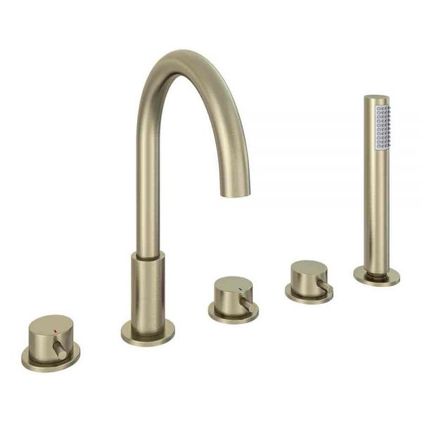 Eastbrook Meriden Brushed Brass Deck Mounted 5 Hole Bath Shower Mixer Tap