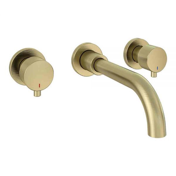 Eastbrook Meriden Brushed Brass 3 Hole Wall Mounted Basin Mixer Tap