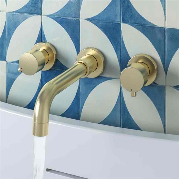 Eastbrook Meriden Brushed Brass 3 Hole Wall Mounted Bath Filler Tap