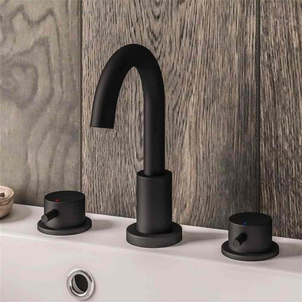 Eastbrook Meriden Matt Black Deck Mounted 3 Hole Basin Mixer Tap