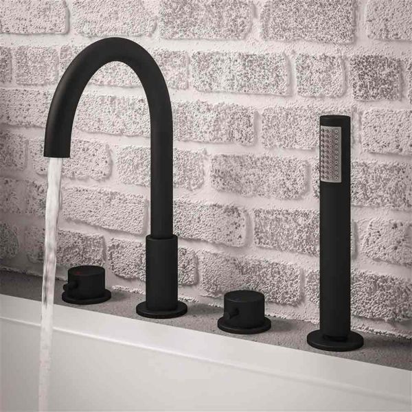 Eastbrook Meriden Matt Black Deck Mounted 4 Hole Bath Shower Mixer Tap