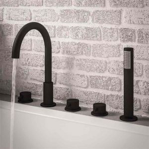 Eastbrook Meriden Matt Black Deck Mounted 5 Hole Bath Shower Mixer Tap