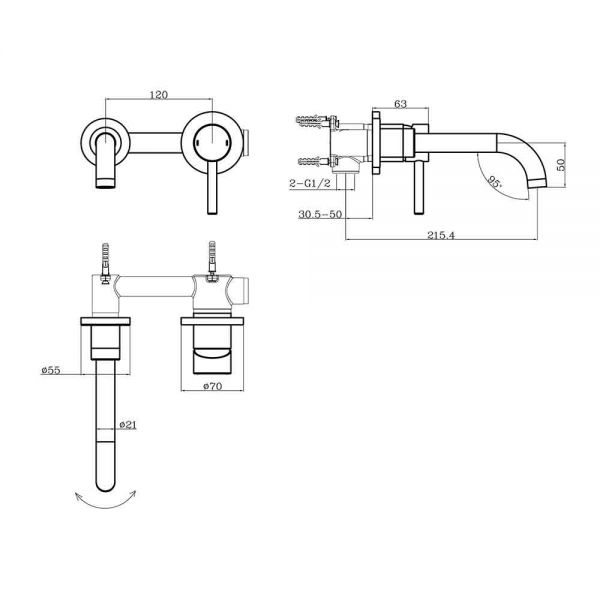 Eastbrook Meriden Matt Black Wall Mounted Basin Mixer Tap #2