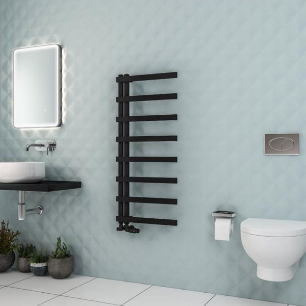 Eastbrook Platani 1150 x 500 Matt Black Designer Towel Rail #2