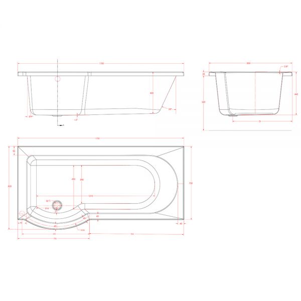 Eastbrook Portland P Shaped 1700 x 850 Left Hand Shower Bath #3