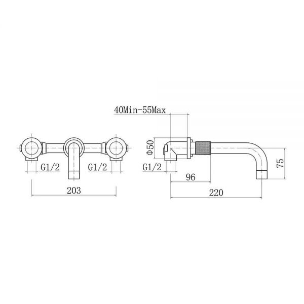 Eastbrook Prado Cylinder Chrome 3 Hole Wall Mounted Basin Mixer Tap #2