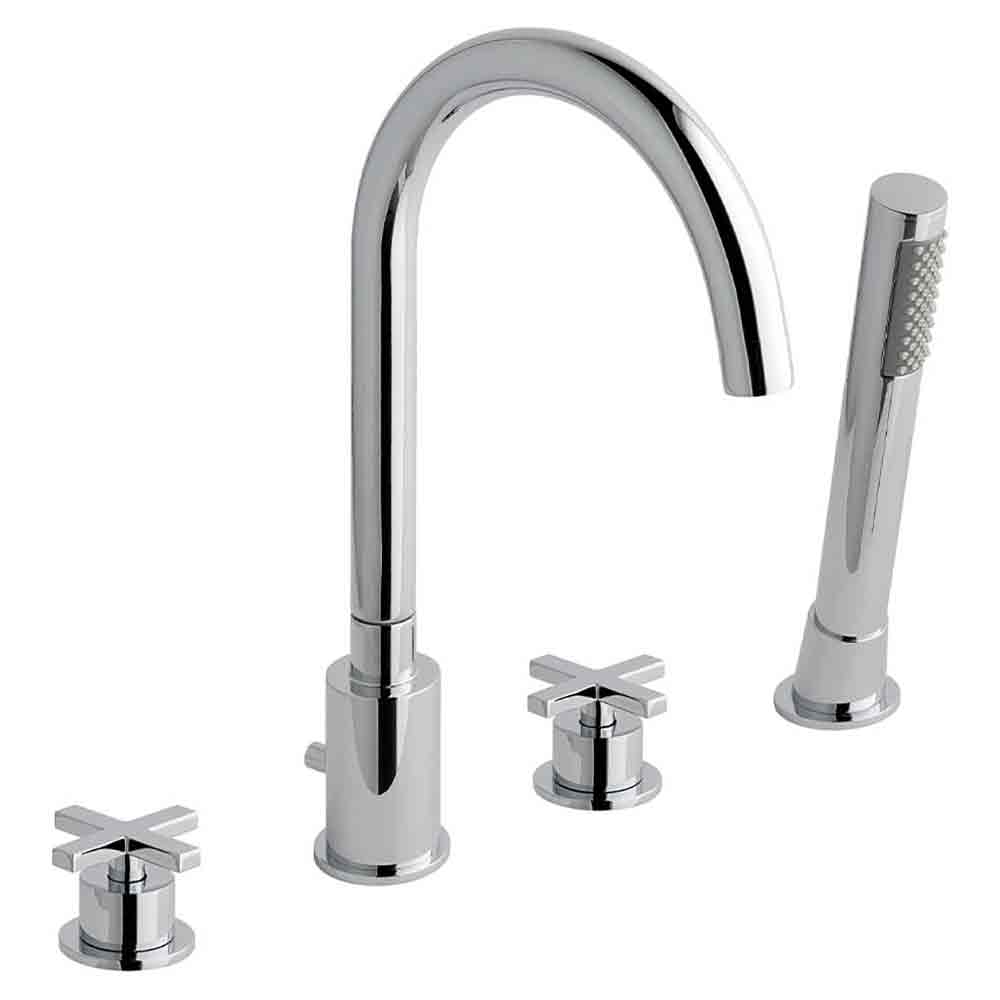 Modern 5-Hole Bath Shower Mixer Tap - Square Waterfall Design In Polished Chrome