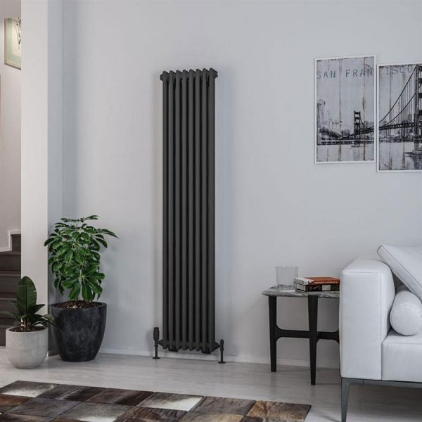Eastbrook Rivassa 1800 x 383 Matt Anthracite 2 Column Vertical Radiator #2