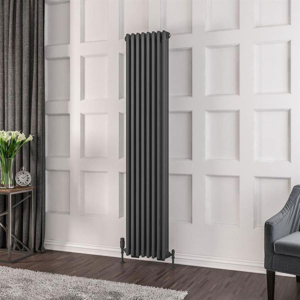 Eastbrook Rivassa 1800 x 383 Matt Anthracite 3 Column Vertical Radiator #2