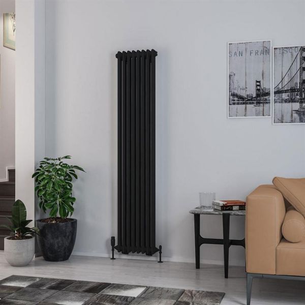 Eastbrook Rivassa 1800 x 383 Matt Black 2 Column Radiator #2