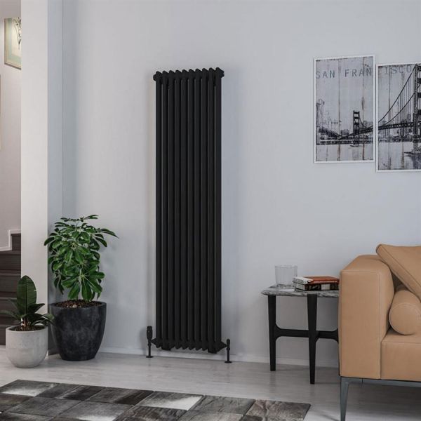 Eastbrook Rivassa 1800 x 473 Matt Black 2 Column Radiator #2