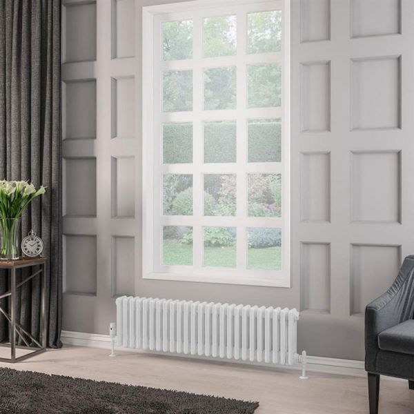 Eastbrook Rivassa 300 x 1148 Gloss White 3 Column Horizontal Radiator #2