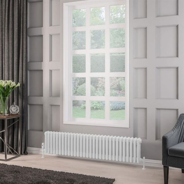 Eastbrook Rivassa 300 x 1373 Gloss White 3 Column Horizontal Radiator #2