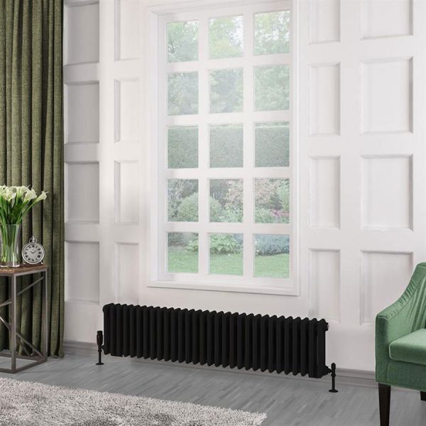 Eastbrook Rivassa 300 x 1373 Matt Black 3 Column Radiator #2
