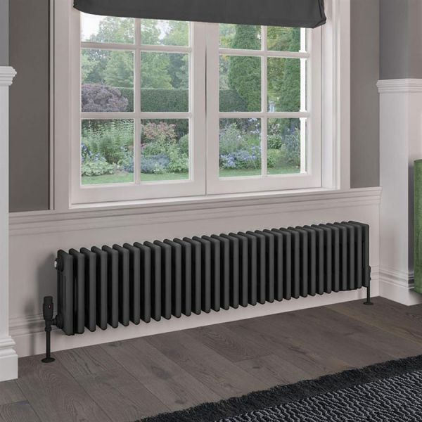 Eastbrook Rivassa 300 x 1505 Matt Anthracite 4 Column Horizontal Radiator #2