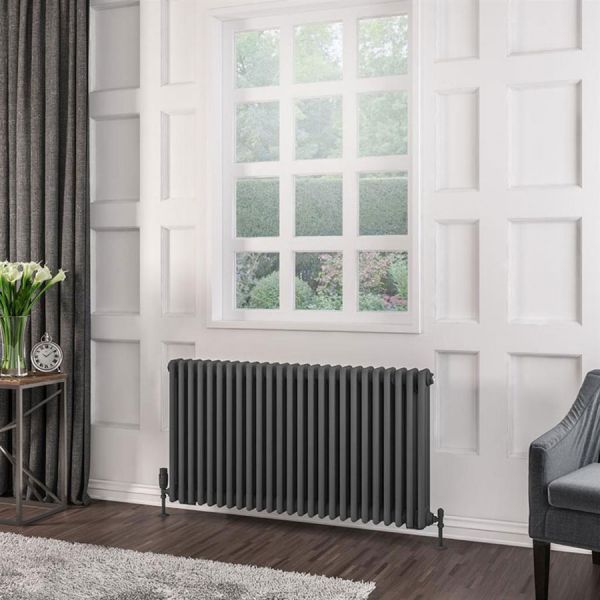 Eastbrook Rivassa 600 x 1148 Matt Anthracite 3 Column Horizontal Radiator #2