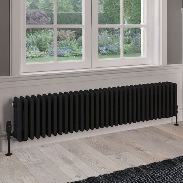 Eastbrook Rivassa 300 x 1505 Matt Black 4 Column Radiator