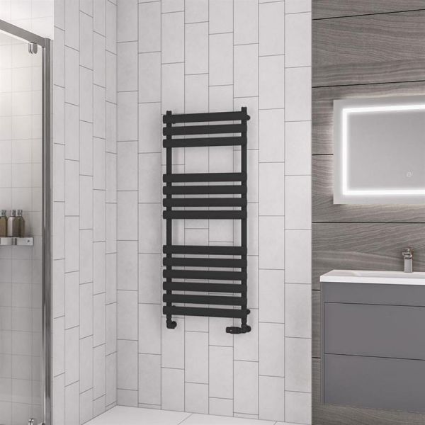 Eastbrook Tunstall 1200 x 500 Matt Black Designer Towel Rail #2