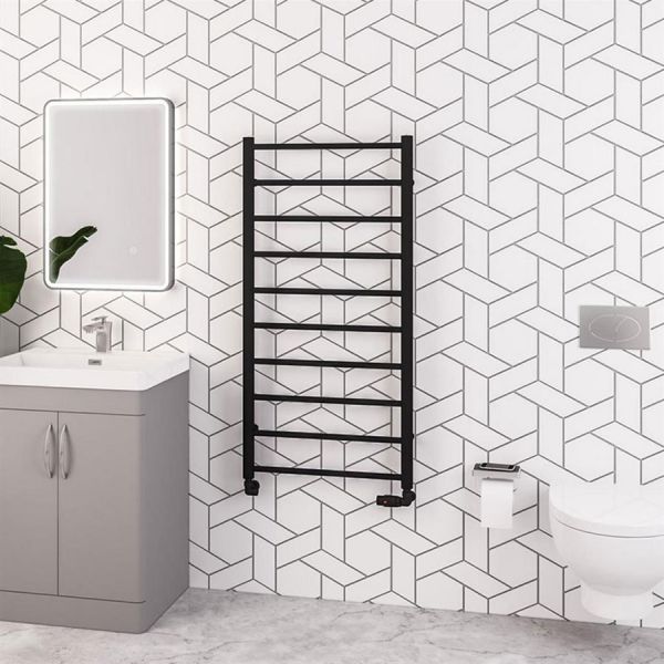 Eastbrook Tuscan Round 1200 x 600 Matt Black Towel Rail #2