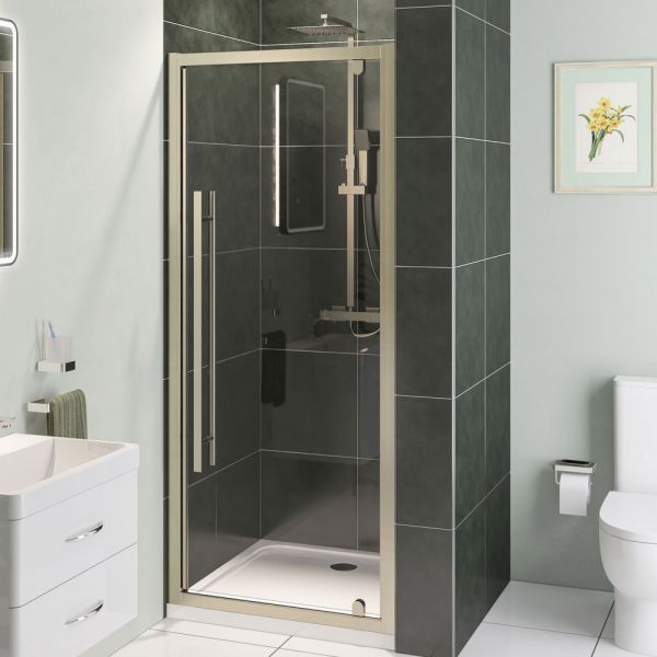 Eastbrook Vantage 2000 Brushed Brass Pivot Shower Door 800mm