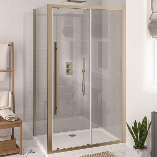 Eastbrook Vantage 2000 Brushed Brass Sliding Shower Door 1400mm