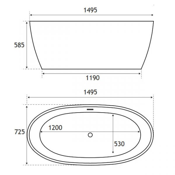 Eastbrook Wandsworth Gloss Grey Double Ended Freestanding Bath 1500 x 725mm #2