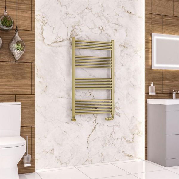 Eastbrook Wendover 1000 x 600 Straight Brushed Brass Towel Rail #2