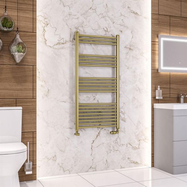 Eastbrook Wendover 1200 x 600 Straight Brushed Brass Towel Rail #2