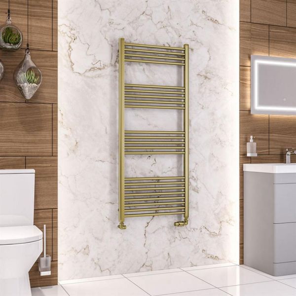 Eastbrook Wendover 1400 x 600 Straight Brushed Brass Towel Rail #2