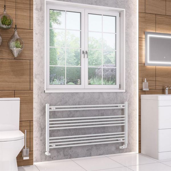 Eastbrook Wendover 600 x 1200mm Wide Horizontal Straight Gloss White Towel Rail #2