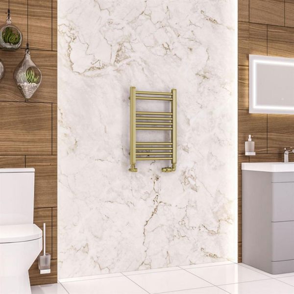 Eastbrook Wendover 600 x 400 Straight Brushed Brass Towel Rail #2