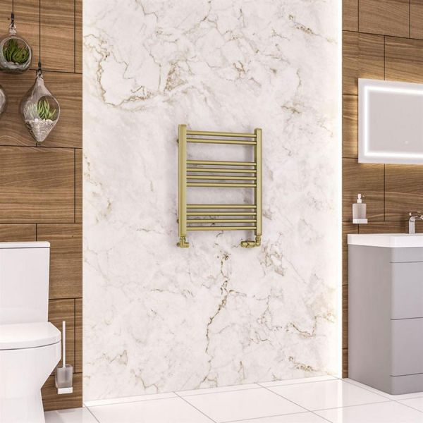 Eastbrook Wendover 600 x 500 Straight Brushed Brass Towel Rail #2