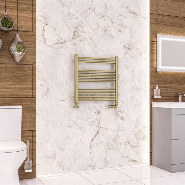 Eastbrook Wendover 600 x 600 Straight Brushed Brass Towel Rail #2