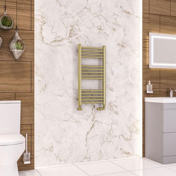 Eastbrook Wendover 800 x 400 Straight Brushed Brass Towel Rail #2