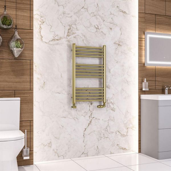 Eastbrook Wendover 800 x 500 Straight Brushed Brass Towel Rail #2