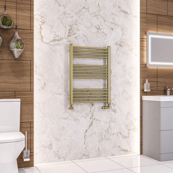 Eastbrook Wendover 800 x 600 Straight Brushed Brass Towel Rail #2