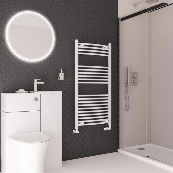 Eastbrook Wingrave 1200 x 600 Curved Gloss White Towel Rail #2