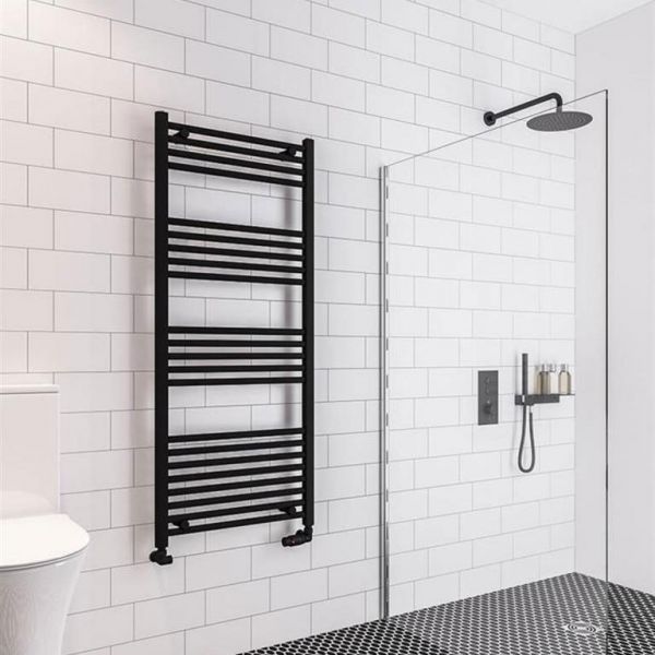 Eastbrook Wingrave 1400 x 600 Straight Matt Black Towel Rail #2