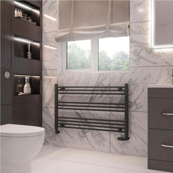 Eastbrook Wingrave 600 x 1000mm Wide Horizontal Matt Anthracite Towel Rail #2