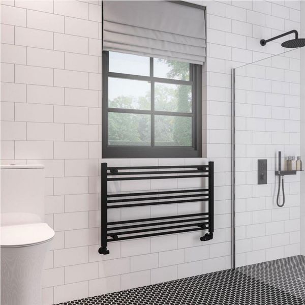 Eastbrook Wingrave 600 x 1000mm Wide Horizontal Matt Black Towel Rail #2