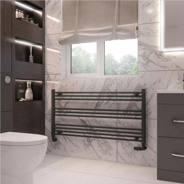 Eastbrook Wingrave 600 x 1200mm Wide Horizontal Matt Anthracite Towel Rail #2