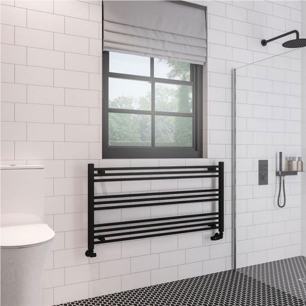 Eastbrook Wingrave 600 x 1200mm Wide Horizontal Matt Black Towel Rail #2