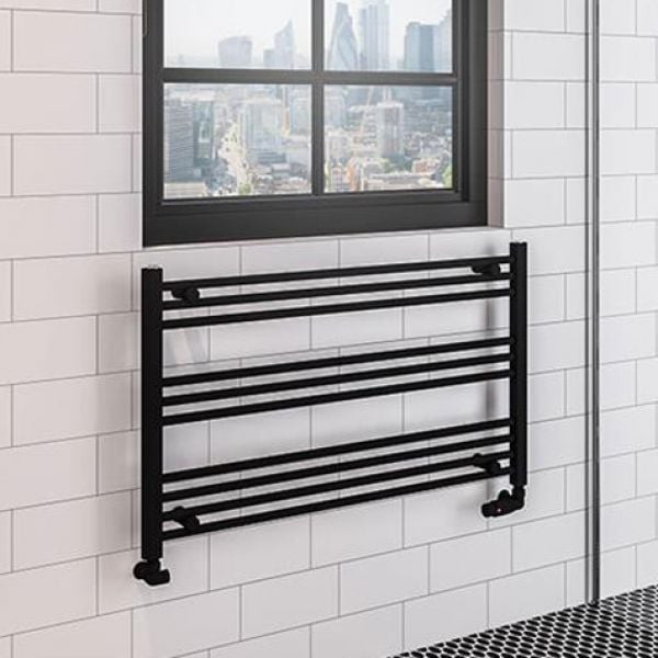 Eastbrook Wingrave 600 x 1000mm Wide Horizontal Matt Black Towel Rail