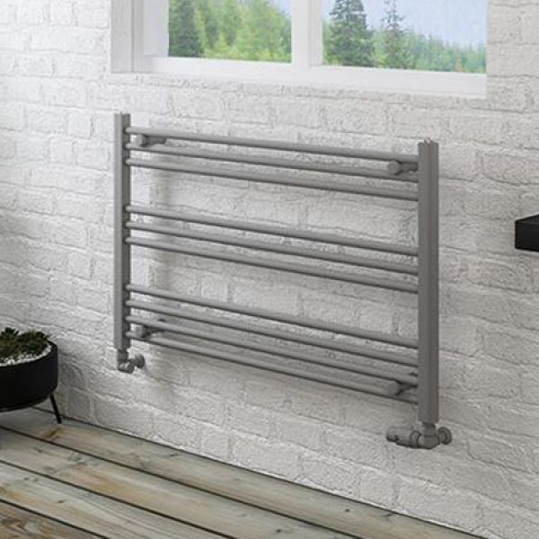 Eastbrook Wingrave 600 x 1000mm Wide Horizontal Matt Grey Towel Rail