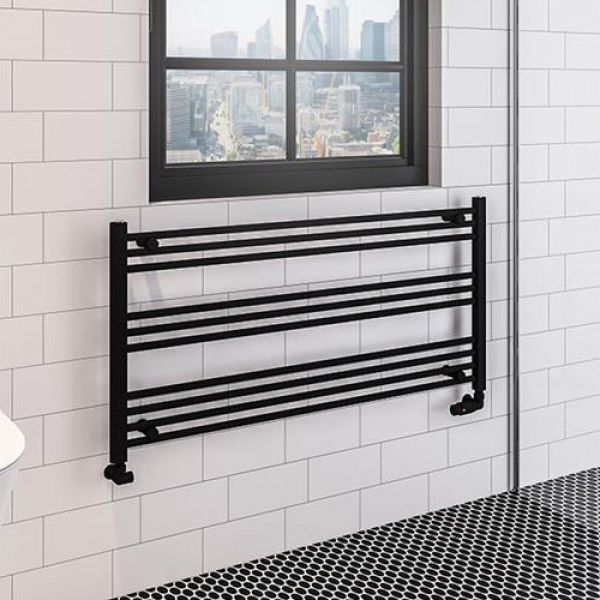 Eastbrook Wingrave 600 x 1200mm Wide Horizontal Matt Black Towel Rail