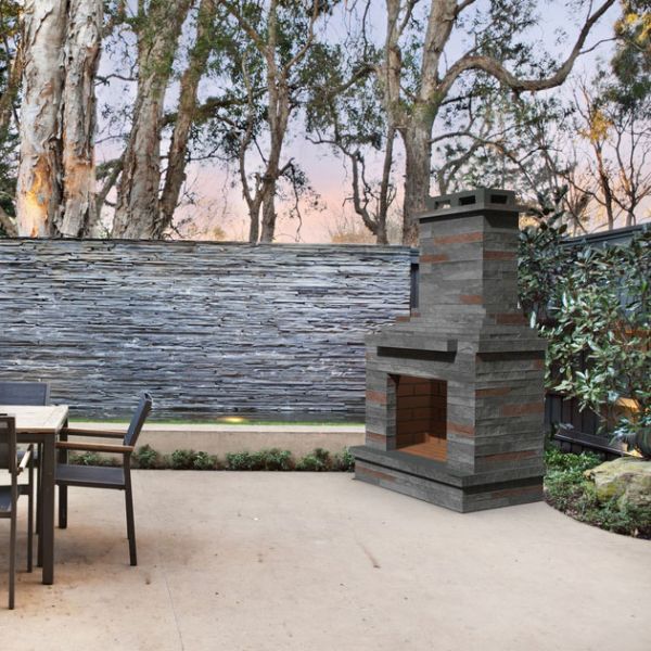 Callow Dark Stone Outdoor Wood Burning Fireplace #4